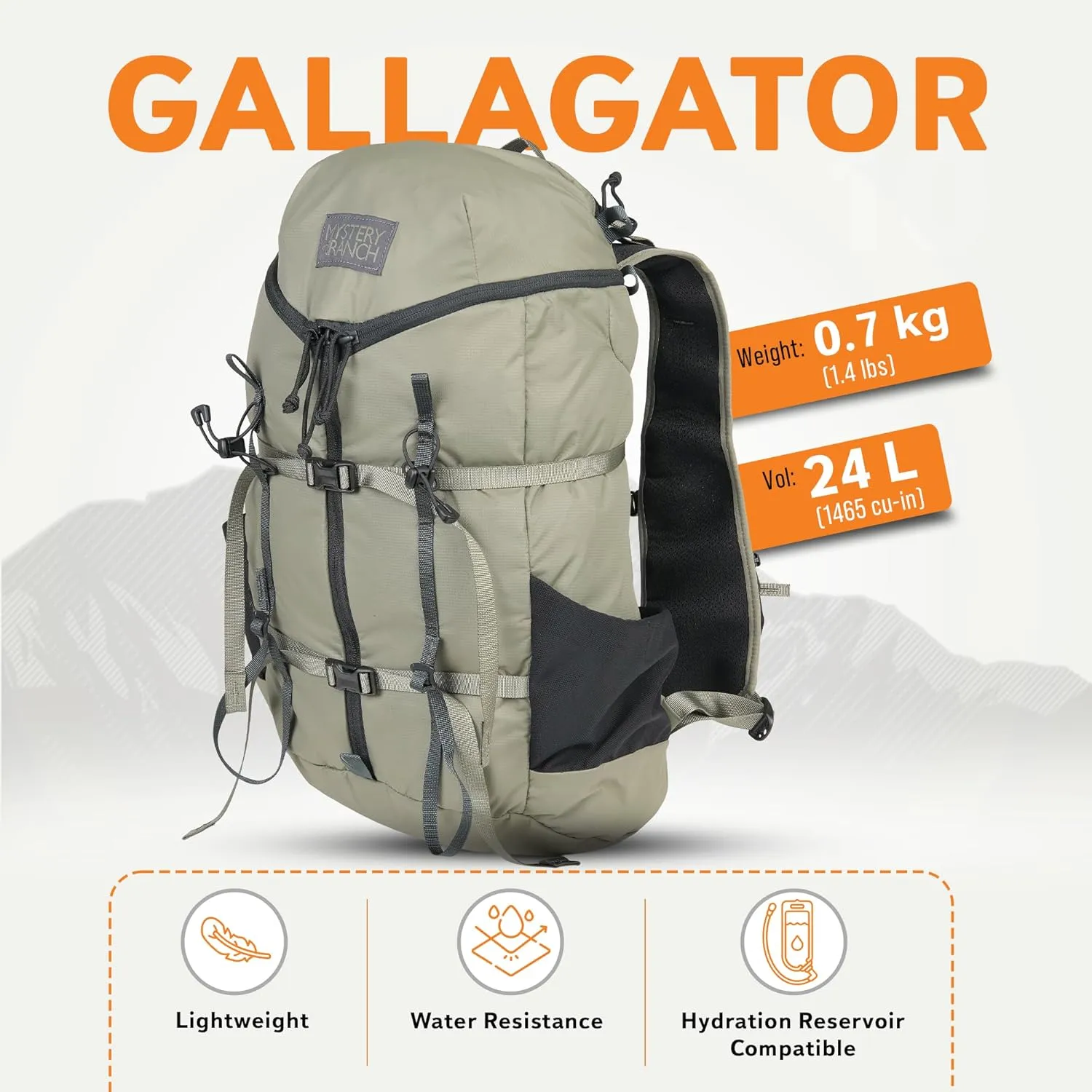 Mystery Ranch Gallagator 25 Travel Bag to Hiking Backpack Daypack, Twig, S/M