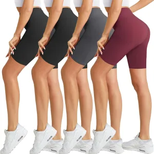 Natural Feelings Buttercloud 4 Pack Biker Shorts for Women-8" High Waist Tummy Control Workout Shorts Athletic Gym Yoga Pants