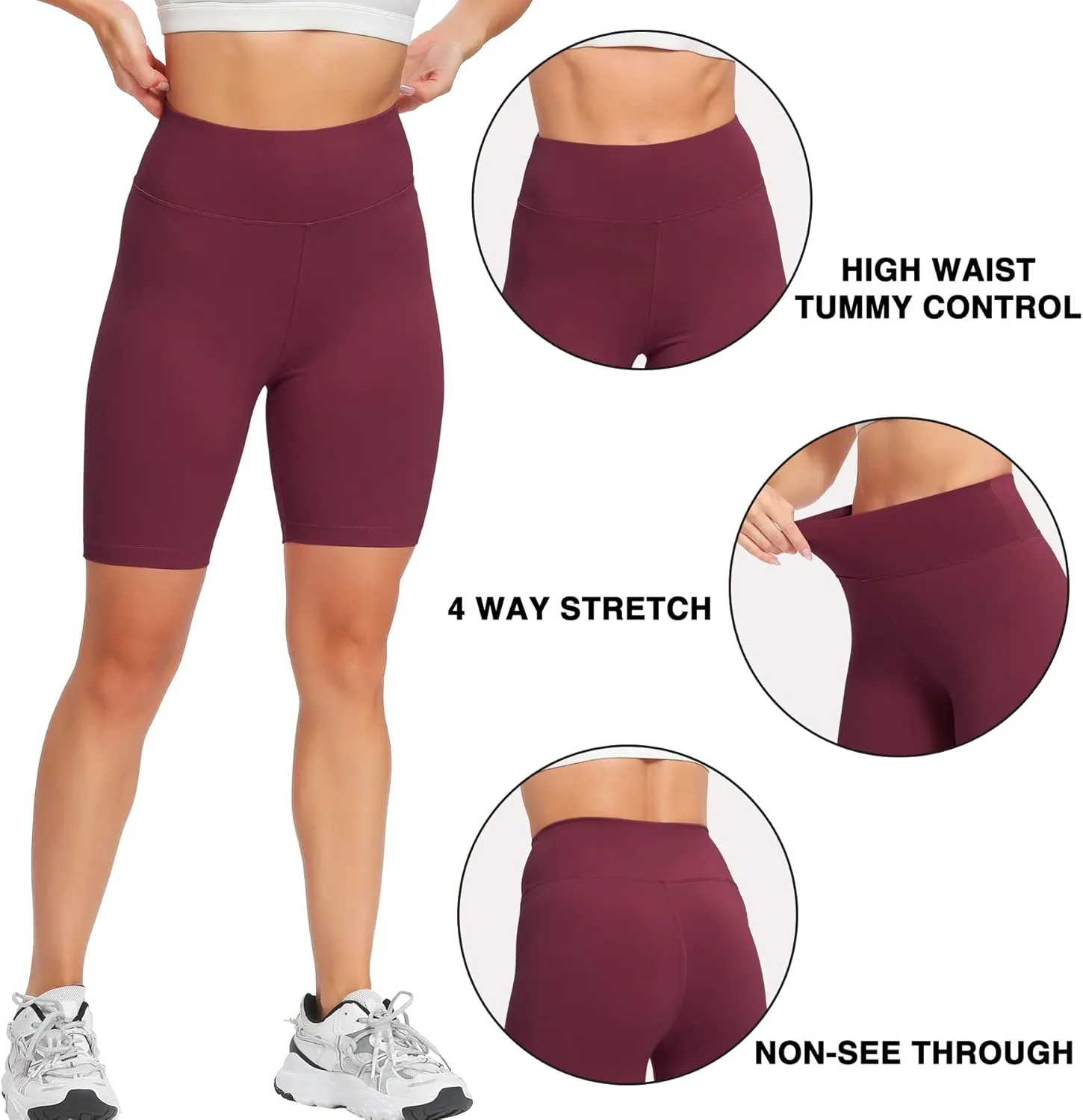 Natural Feelings Buttercloud 4 Pack Biker Shorts for Women-8" High Waist Tummy Control Workout Shorts Athletic Gym Yoga Pants