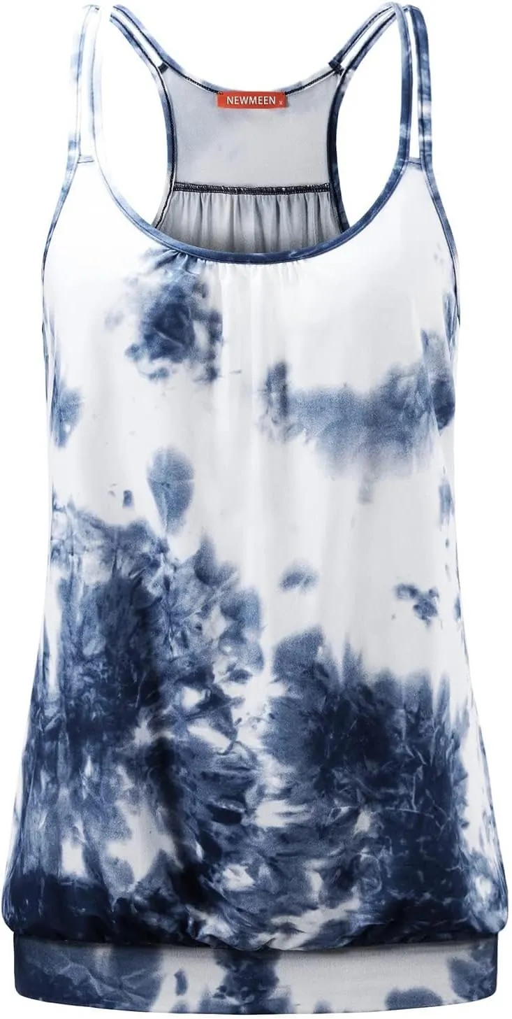 NEWMEEN Women's Scoop Neck Spaghetti Strap Racerback Sports Cami Tank Tops