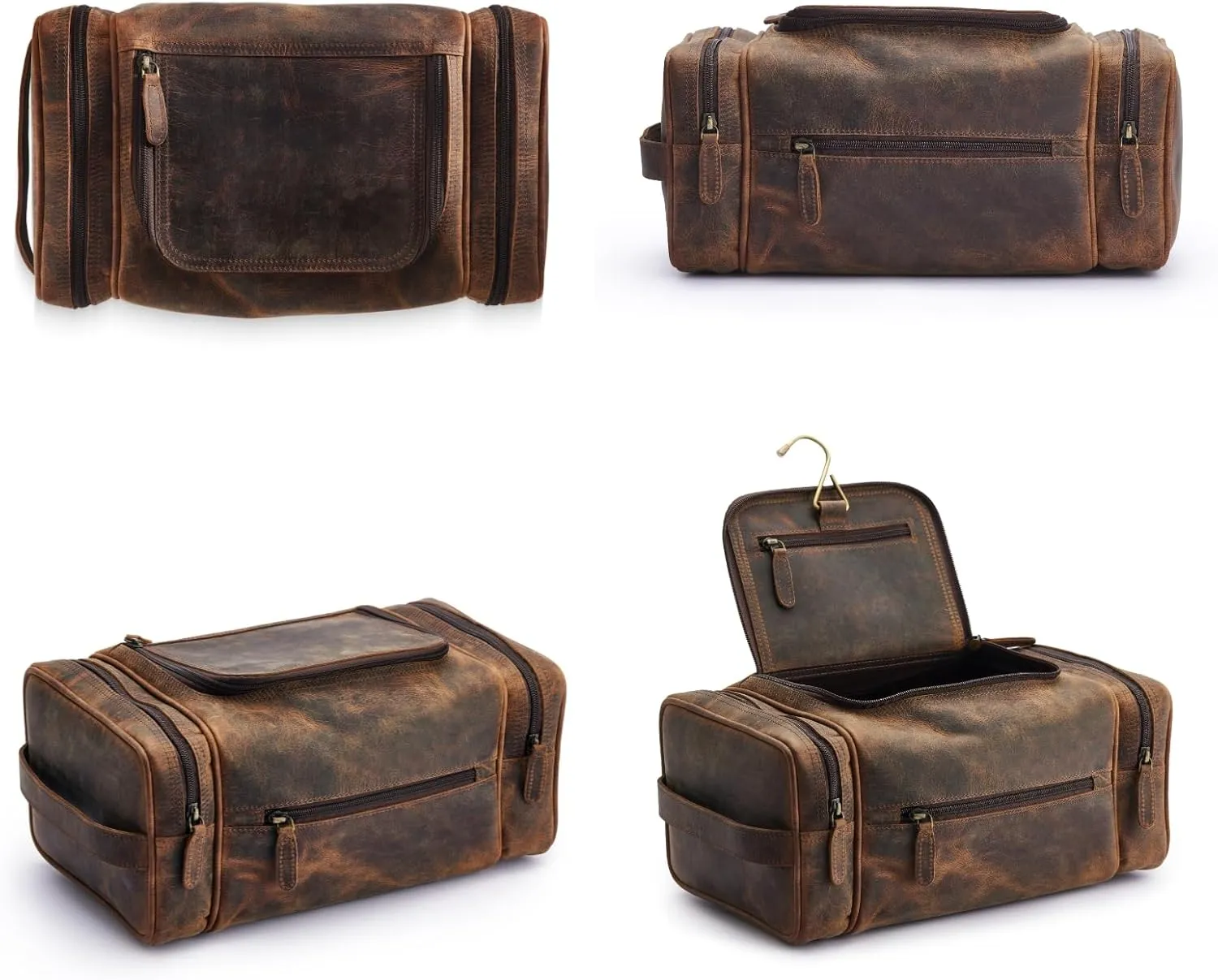 NomadCraftsCo. Extra Large Leather Toiletry Bag for Men - Premium Leather Men's Toiletry Bag for Travel, Dopp Kit, Pouch, Large Travel Organizer