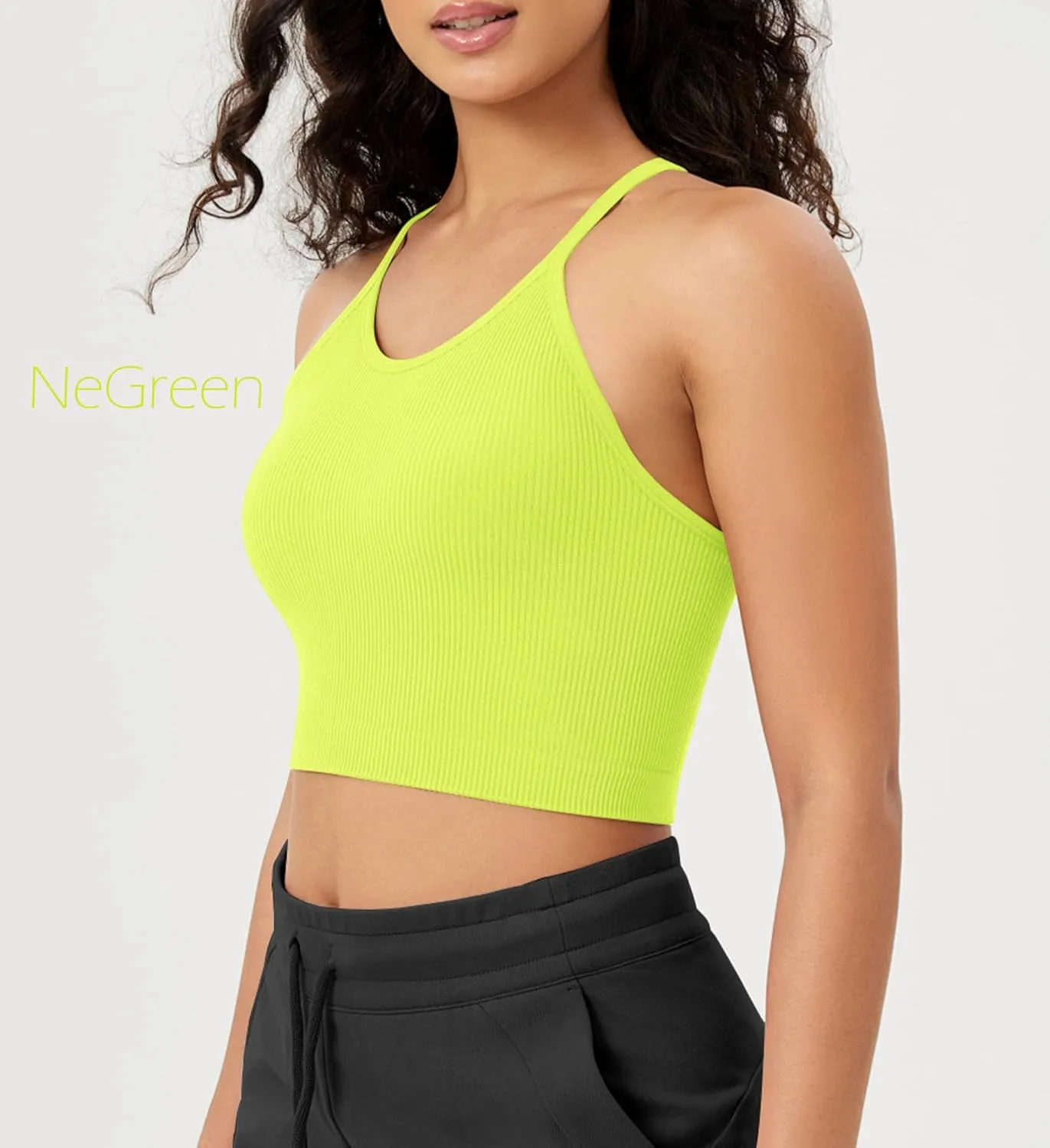 ODODOS Women's Crop 3-Pack Seamless Rib-Knit Camisole Crop Tank Tops