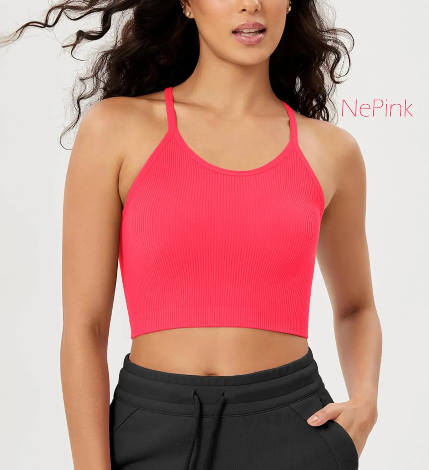 ODODOS Women's Crop 3-Pack Seamless Rib-Knit Camisole Crop Tank Tops