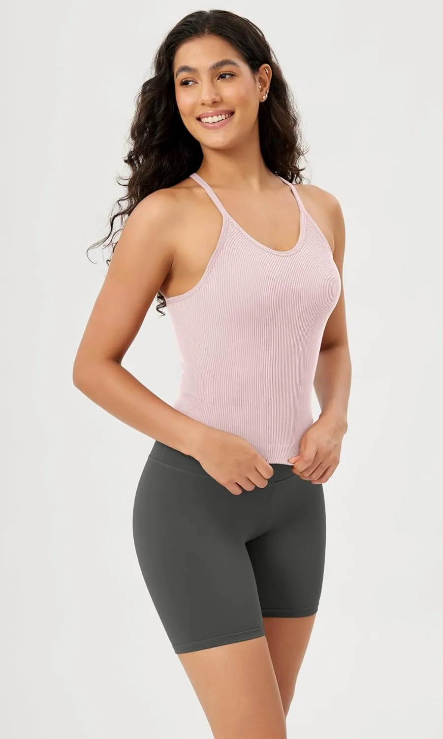 ODODOS Women's Crop Seamless Rib-Knit Camisole Strappy Racerback Cropped Tank Tops