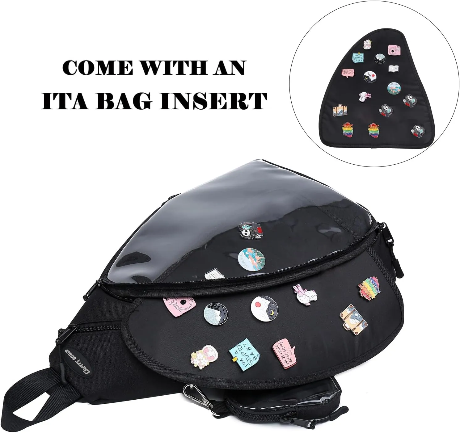 Oxford Ita Bag Kawaii Pin Display Chest Pack Single Shoulder Bag Sport Backpack Hiking Daypack, Medium