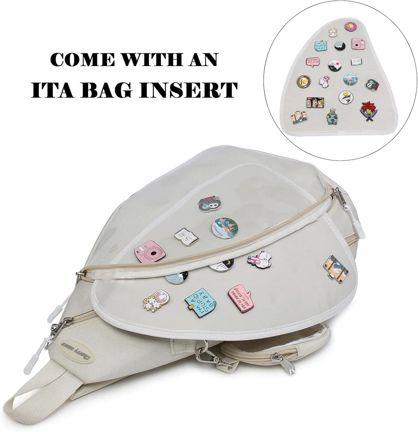 Oxford Ita Bag Kawaii Pin Display Chest Pack Single Shoulder Bag Sport Backpack Hiking Daypack, Medium