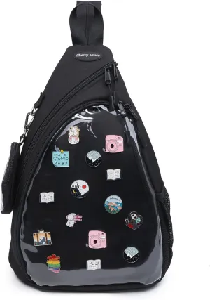 Oxford Ita Bag Kawaii Pin Display Chest Pack Single Shoulder Bag Sport Backpack Hiking Daypack, Medium