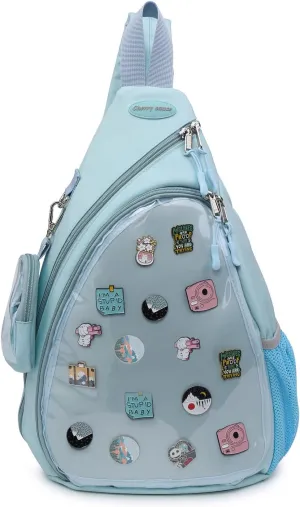 Oxford Ita Bag Kawaii Pin Display Chest Pack Single Shoulder Bag Sport Backpack Hiking Daypack, Medium