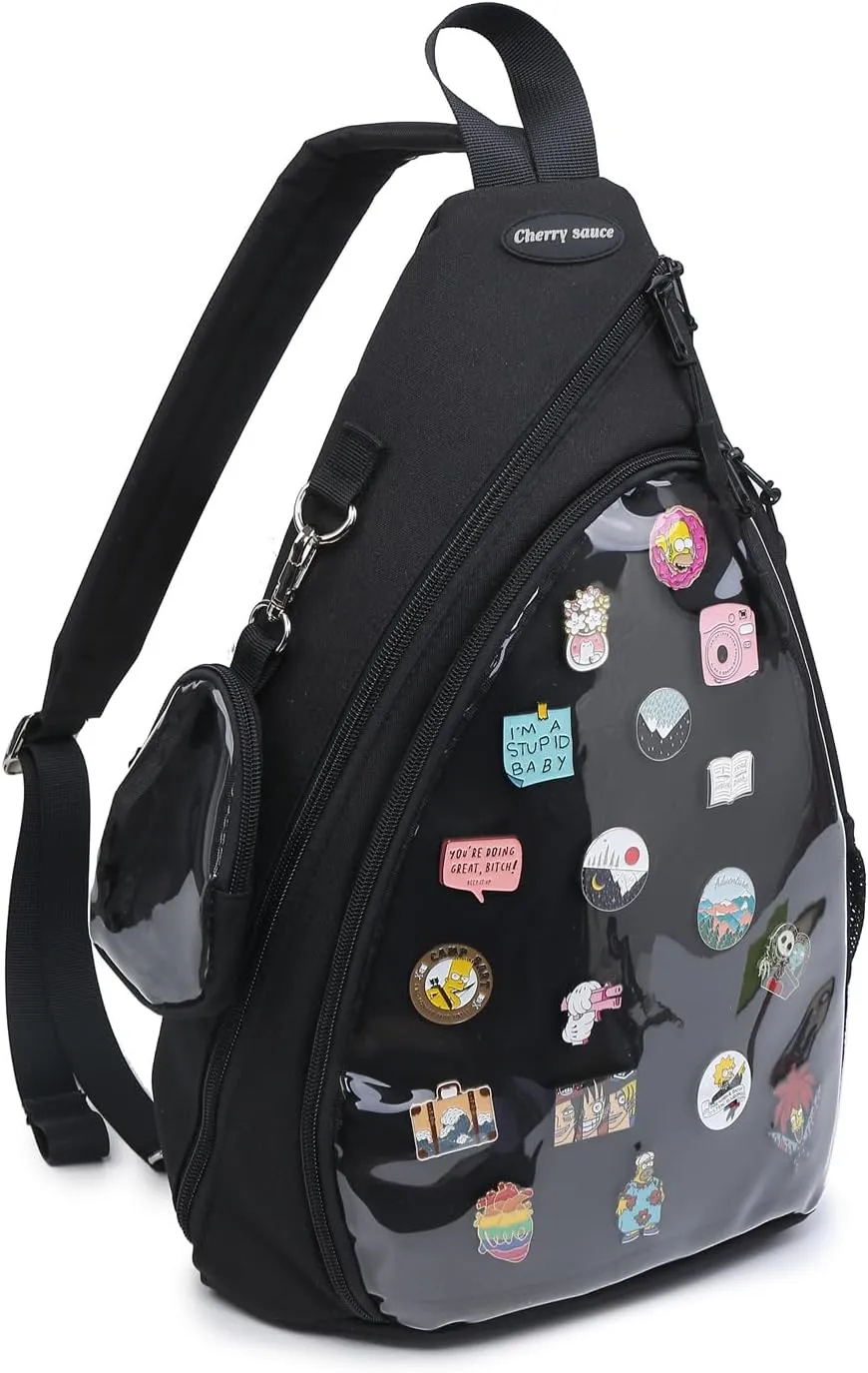 Oxford Ita Bag Kawaii Pin Display Chest Pack Single Shoulder Bag Sport Backpack Hiking Daypack, Medium
