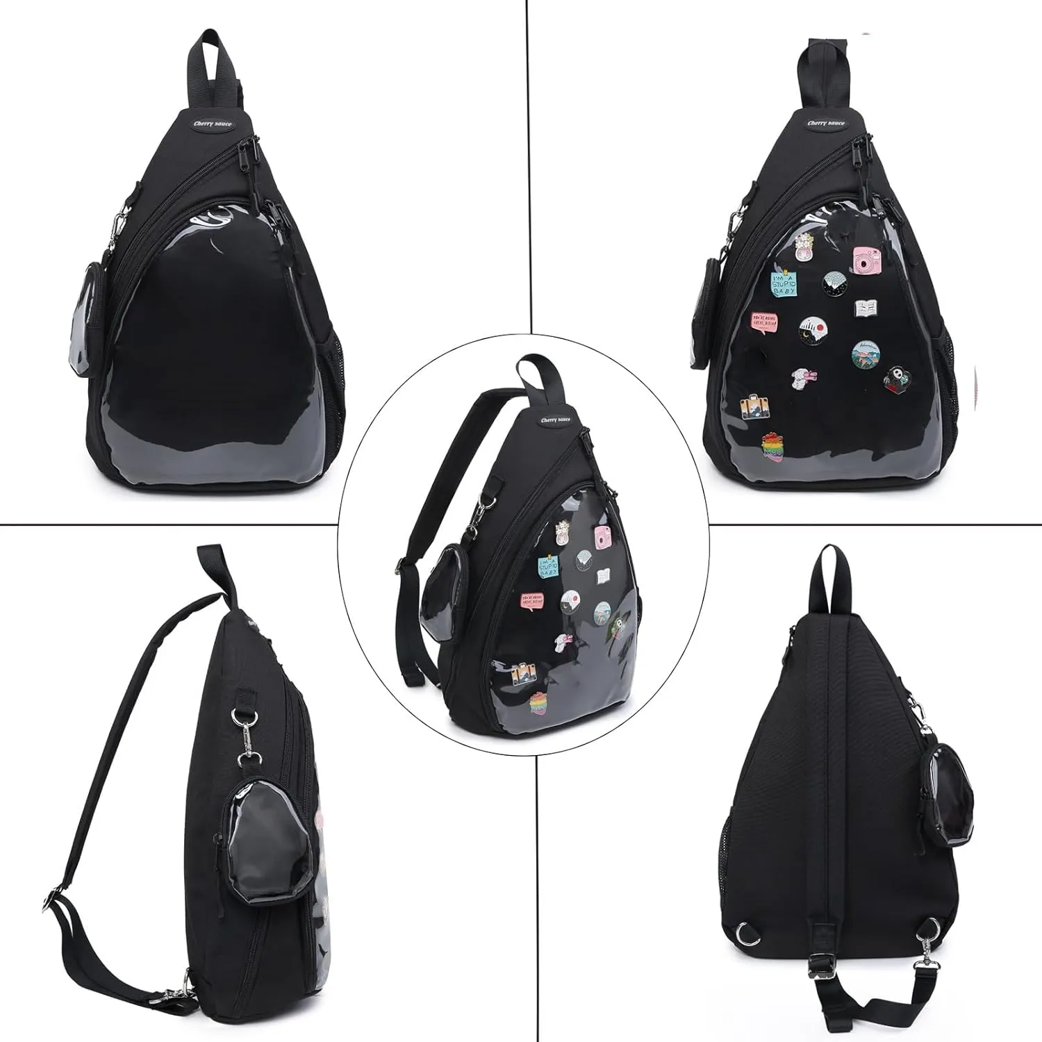 Oxford Ita Bag Kawaii Pin Display Chest Pack Single Shoulder Bag Sport Backpack Hiking Daypack, Medium