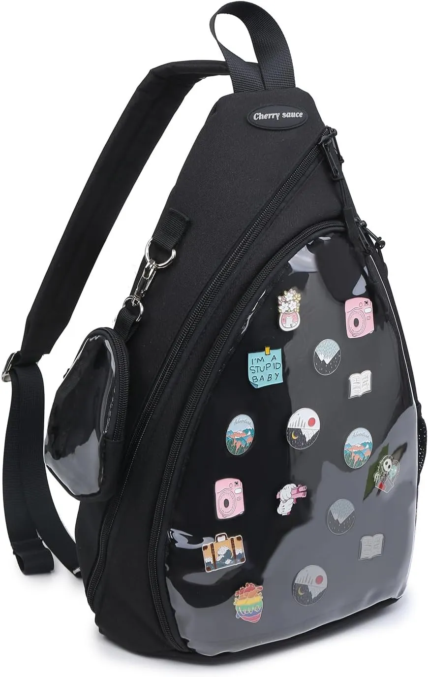 Oxford Ita Bag Kawaii Pin Display Chest Pack Single Shoulder Bag Sport Backpack Hiking Daypack, Medium