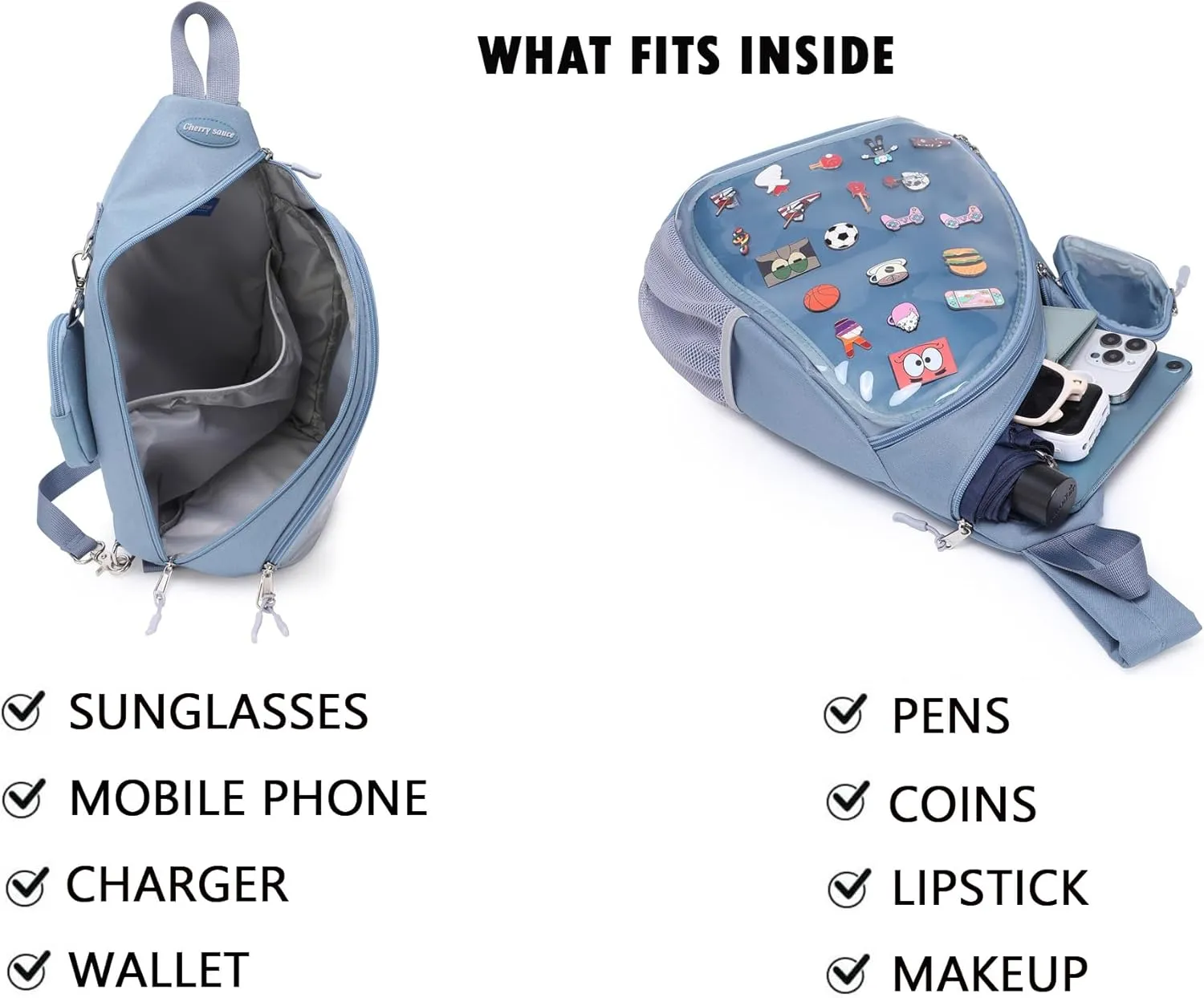Oxford Ita Bag Kawaii Pin Display Chest Pack Single Shoulder Bag Sport Backpack Hiking Daypack, Medium