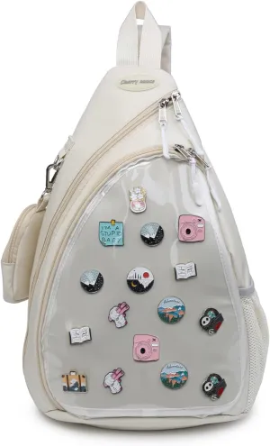 Oxford Ita Bag Kawaii Pin Display Chest Pack Single Shoulder Bag Sport Backpack Hiking Daypack, Medium
