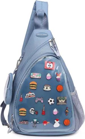Oxford Ita Bag Kawaii Pin Display Chest Pack Single Shoulder Bag Sport Backpack Hiking Daypack, Medium