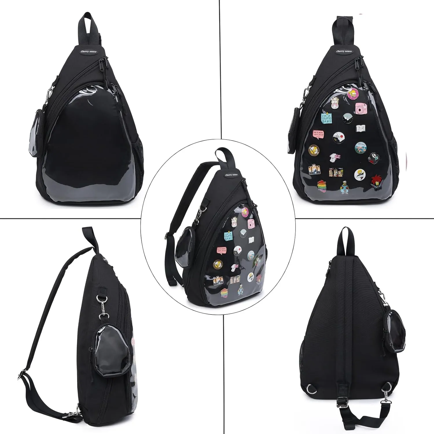 Oxford Ita Bag Kawaii Pin Display Chest Pack Single Shoulder Bag Sport Backpack Hiking Daypack, Medium