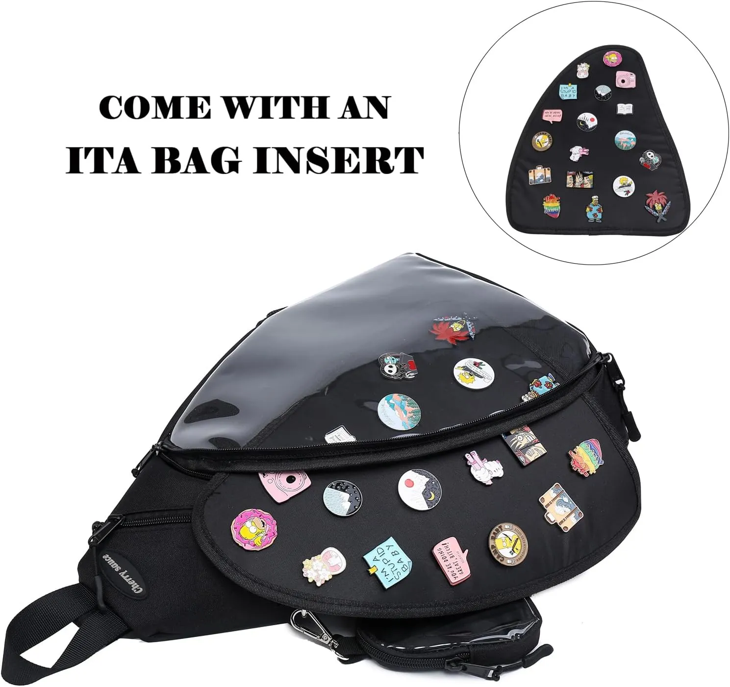 Oxford Ita Bag Kawaii Pin Display Chest Pack Single Shoulder Bag Sport Backpack Hiking Daypack, Medium
