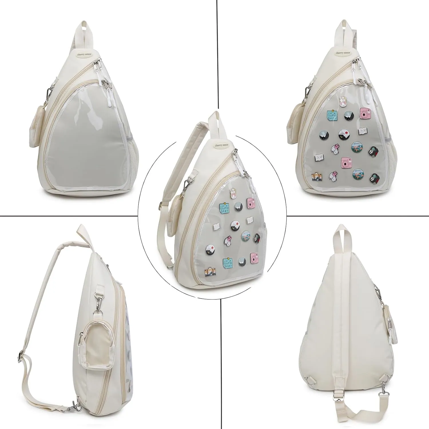 Oxford Ita Bag Kawaii Pin Display Chest Pack Single Shoulder Bag Sport Backpack Hiking Daypack, Medium
