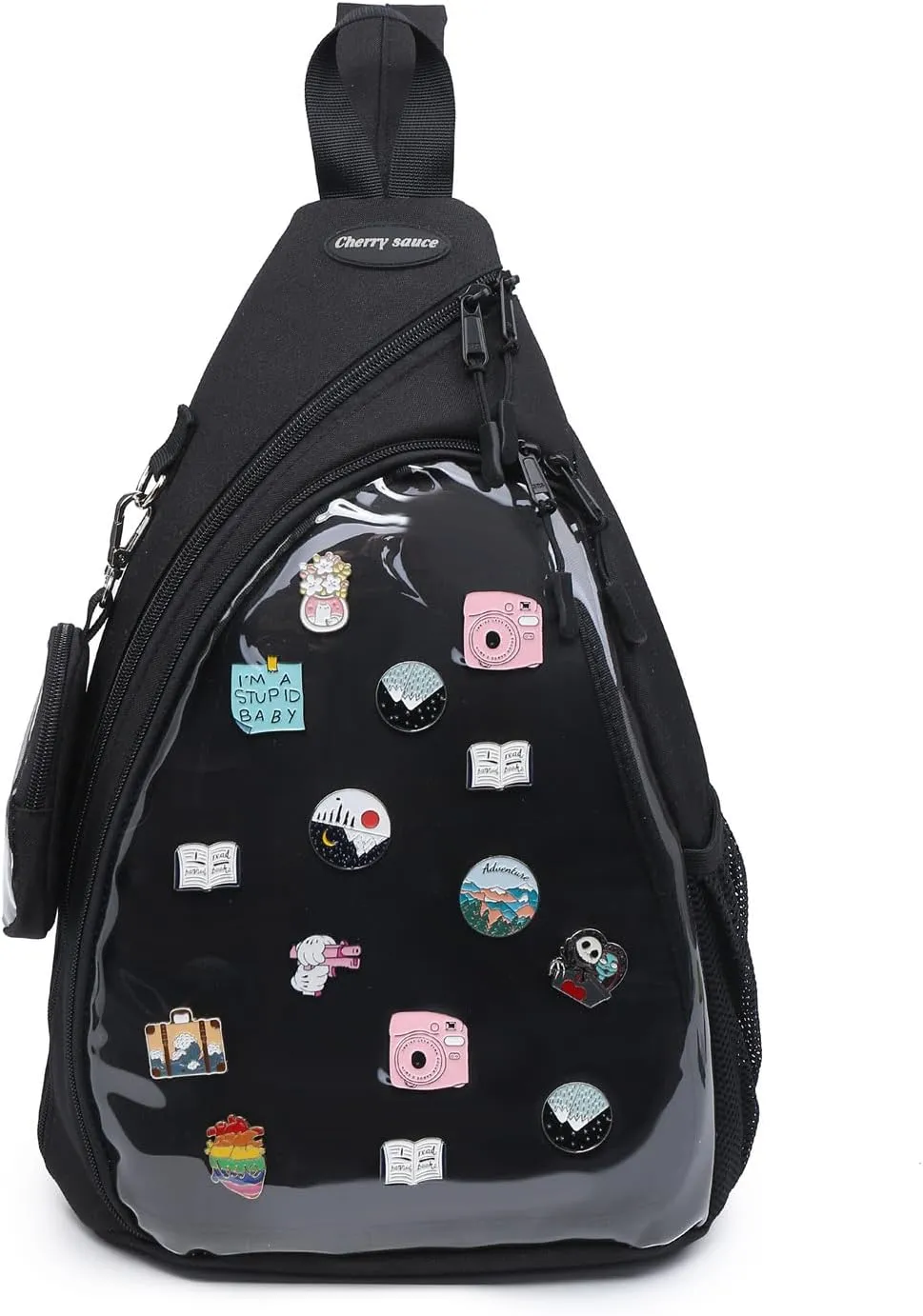 Oxford Ita Bag Kawaii Pin Display Chest Pack Single Shoulder Bag Sport Backpack Hiking Daypack, Medium