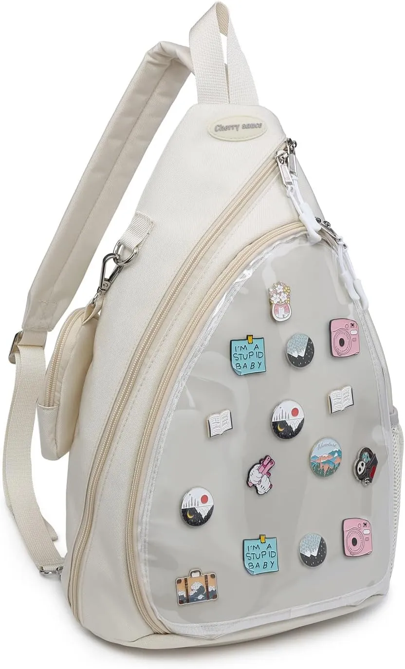 Oxford Ita Bag Kawaii Pin Display Chest Pack Single Shoulder Bag Sport Backpack Hiking Daypack, Medium