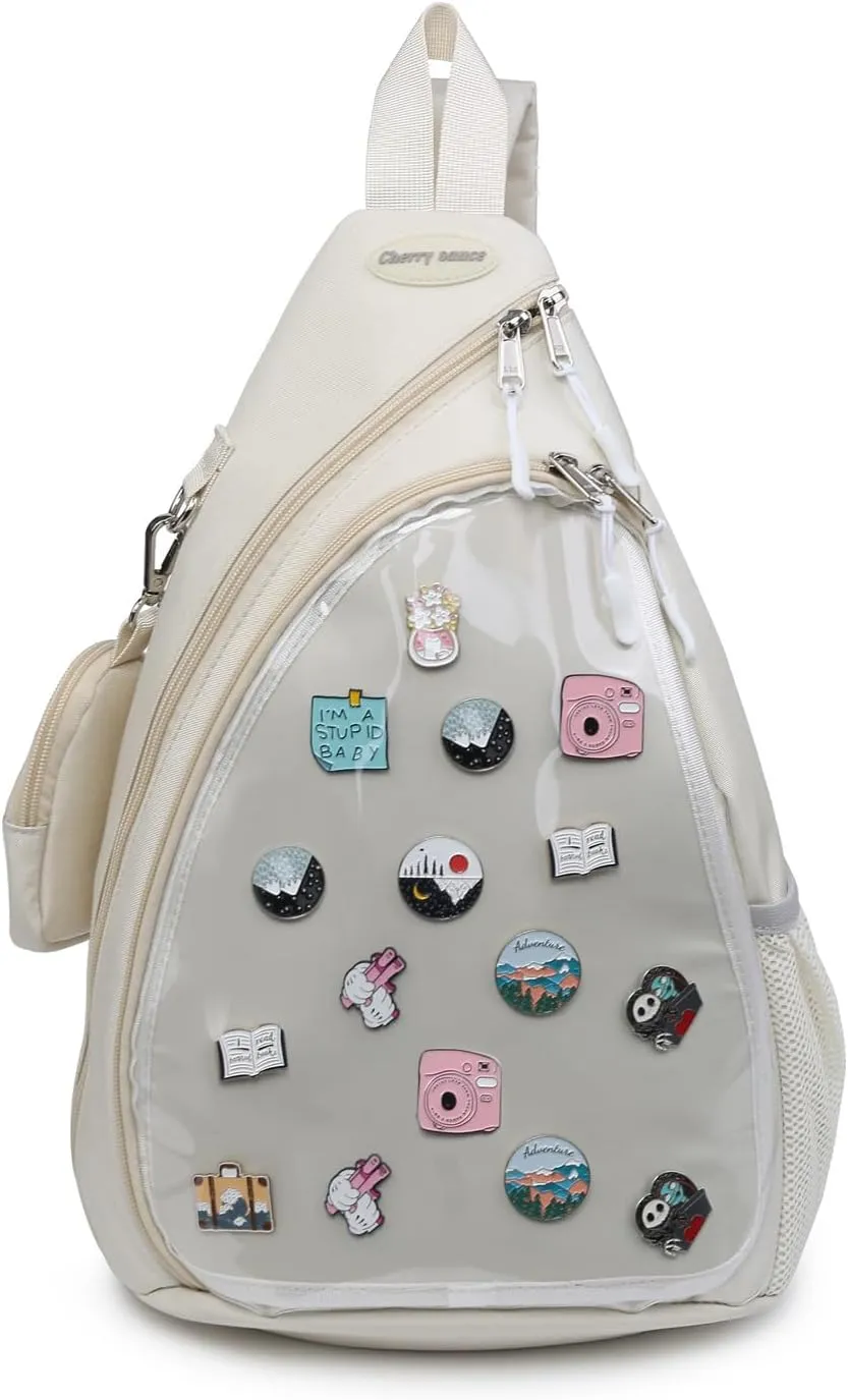 Oxford Ita Bag Kawaii Pin Display Chest Pack Single Shoulder Bag Sport Backpack Hiking Daypack, Medium