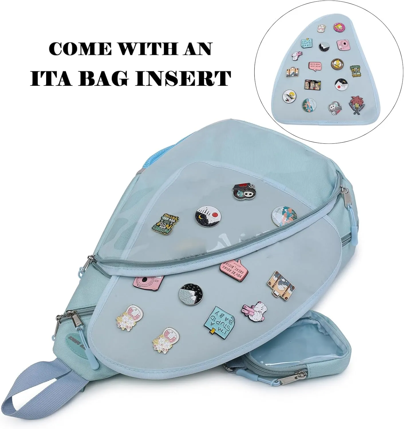 Oxford Ita Bag Kawaii Pin Display Chest Pack Single Shoulder Bag Sport Backpack Hiking Daypack, Medium