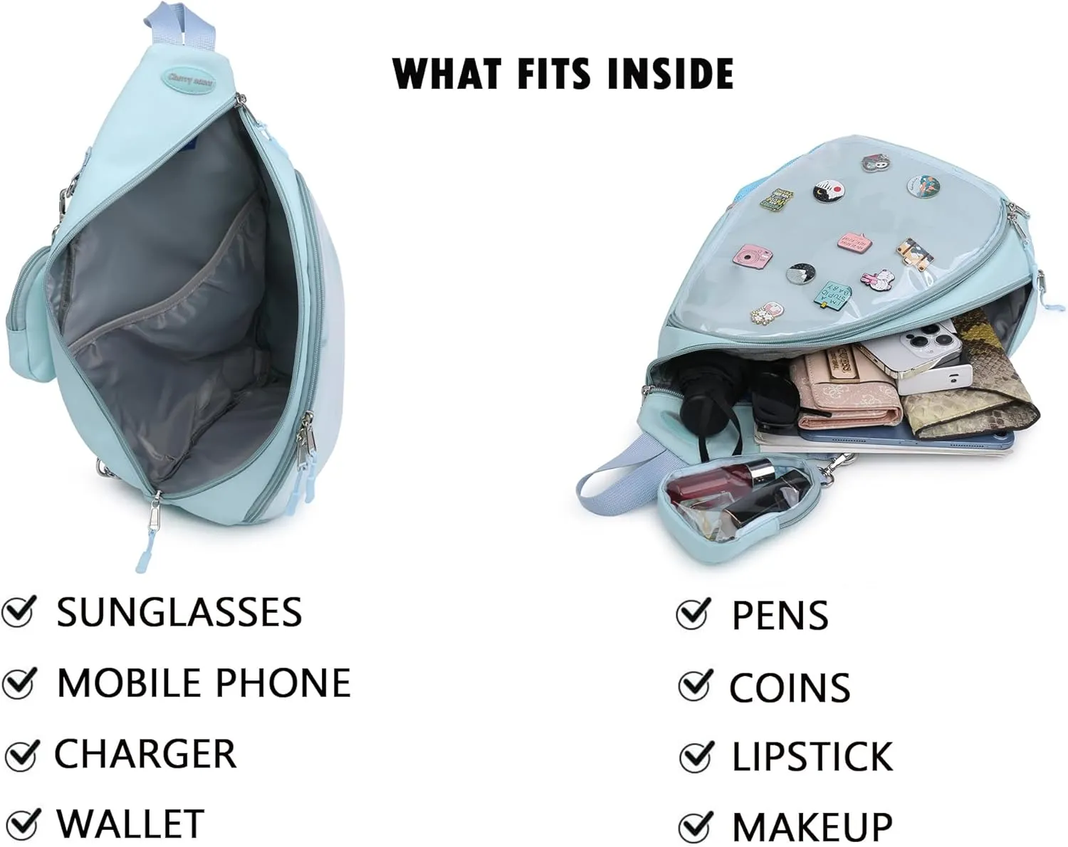 Oxford Ita Bag Kawaii Pin Display Chest Pack Single Shoulder Bag Sport Backpack Hiking Daypack, Medium