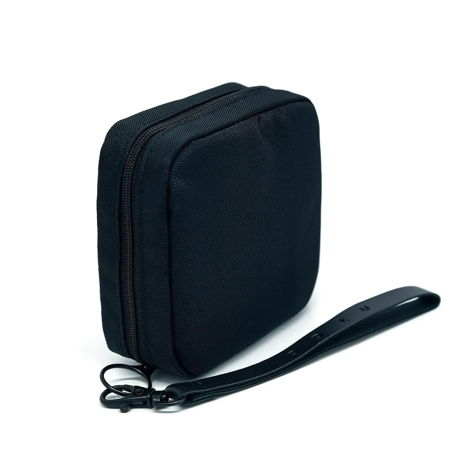 patu Mini Makeup Bag for Travel - Small Cosmetic Bag for Purse, Black Waterproof nylon Organizer with Large Side Pocket with 3 Small Pockets, Portable Carry Handle Toiletry Bag for Women Girls
