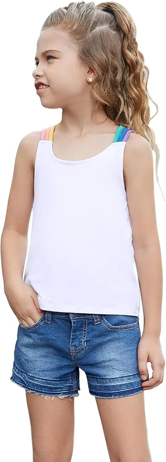 Perfashion Girls Tank Tops Rainbow Camisole High Low Hem Basic Shirt Yoga Gymnastics Dancewear for 4-13 Years