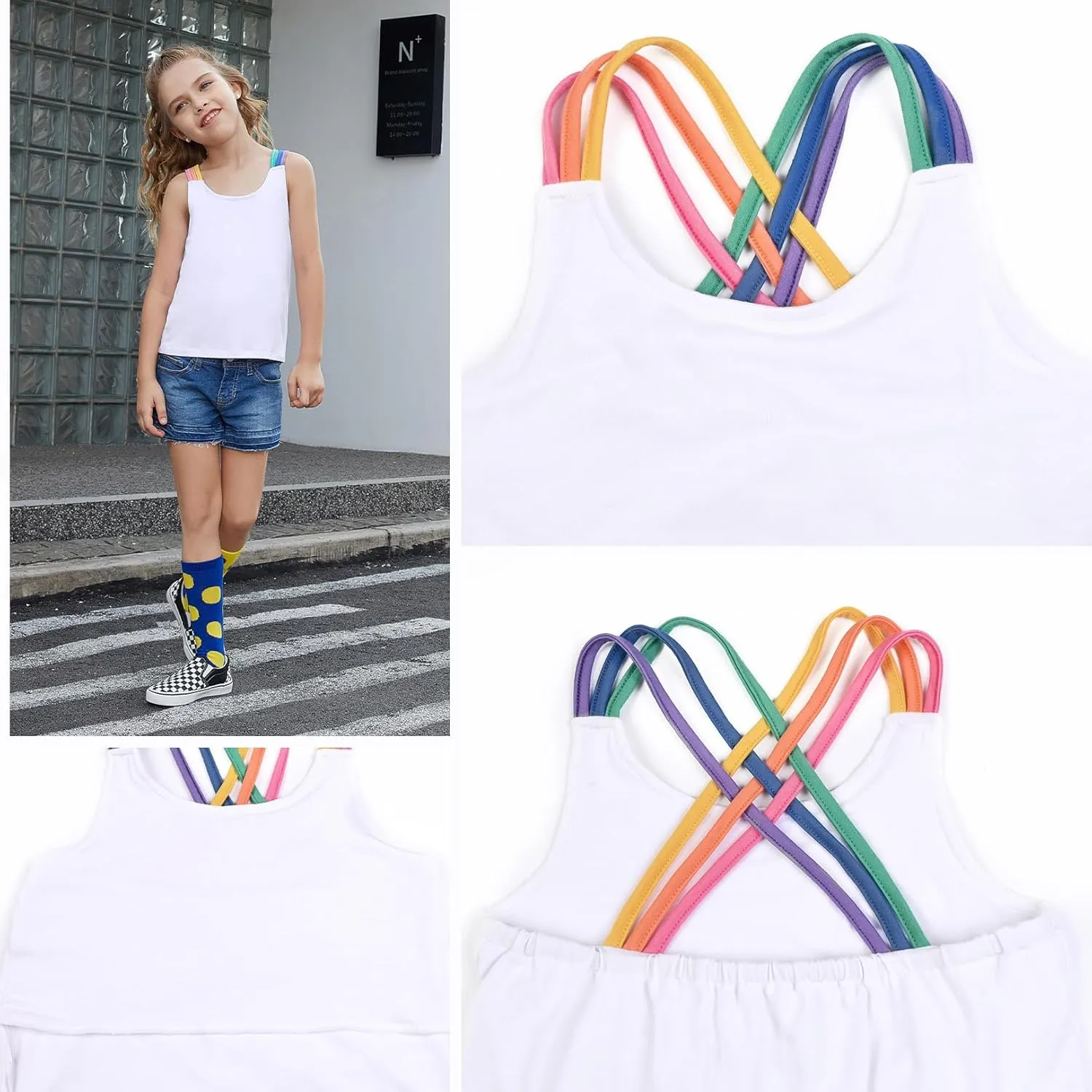 Perfashion Girls Tank Tops Rainbow Camisole High Low Hem Basic Shirt Yoga Gymnastics Dancewear for 4-13 Years