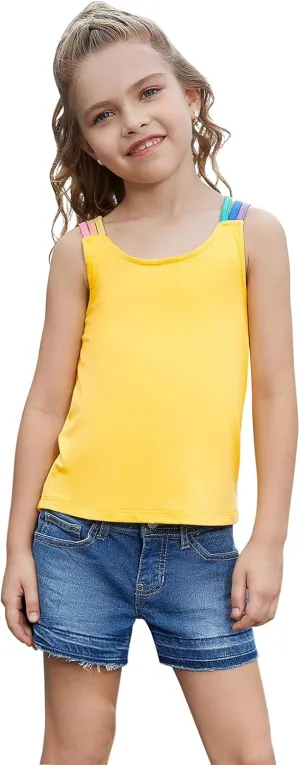 Perfashion Girls Tank Tops Rainbow Camisole High Low Hem Basic Shirt Yoga Gymnastics Dancewear for 4-13 Years