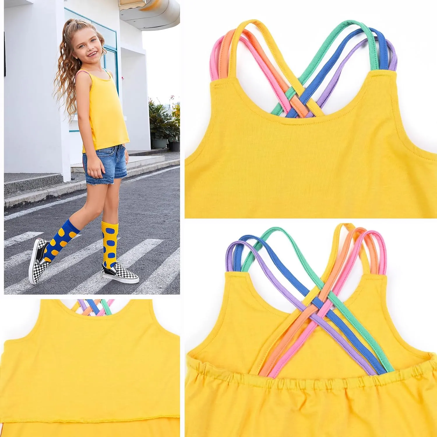 Perfashion Girls Tank Tops Rainbow Camisole High Low Hem Basic Shirt Yoga Gymnastics Dancewear for 4-13 Years