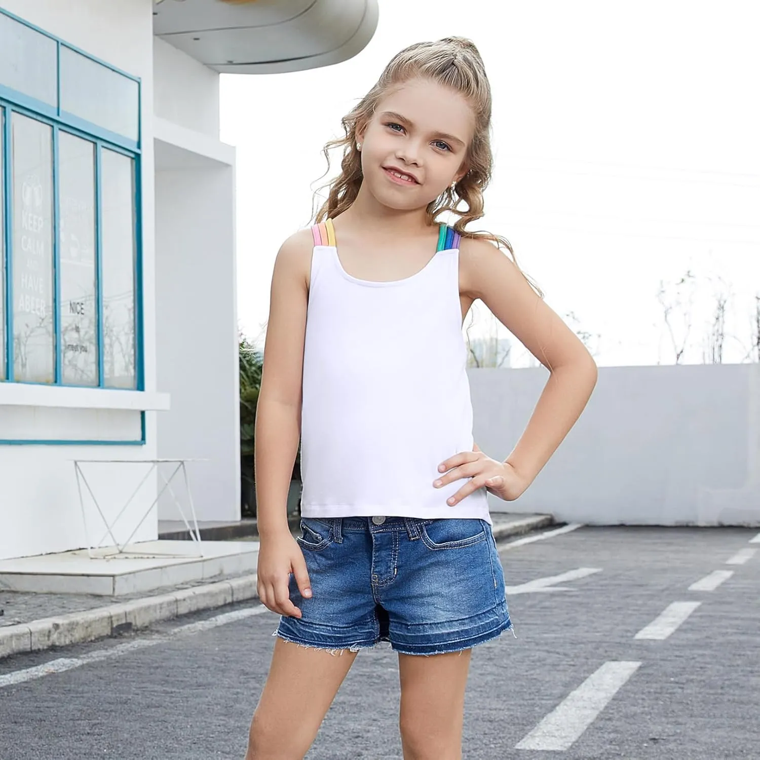 Perfashion Girls Tank Tops Rainbow Camisole High Low Hem Basic Shirt Yoga Gymnastics Dancewear for 4-13 Years