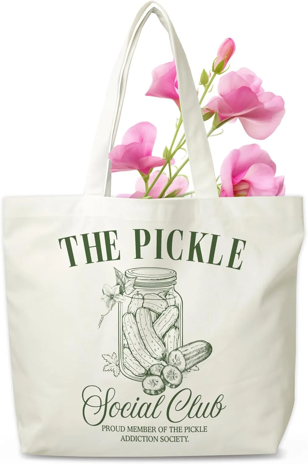 Pickles Canvas Tote Bag, Pickle Jar Grocery Bag, Farmers Market Tote, Pickle Beach Bag Gifts For Women Pickle Lovers Friends Family, Funny Spring Summer Party Reusable Shopping Bag, 08