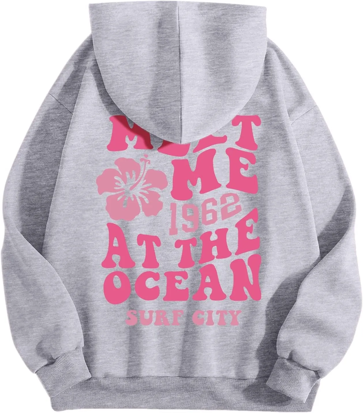 Pink Graphic Oversized Hoodies for Women Teen Girls 2024 Trendy Cute Preppy Sweatshirts Long Sleeve Y2K Tops Pullover
