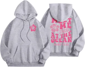 Pink Graphic Oversized Hoodies for Women Teen Girls 2024 Trendy Cute Preppy Sweatshirts Long Sleeve Y2K Tops Pullover
