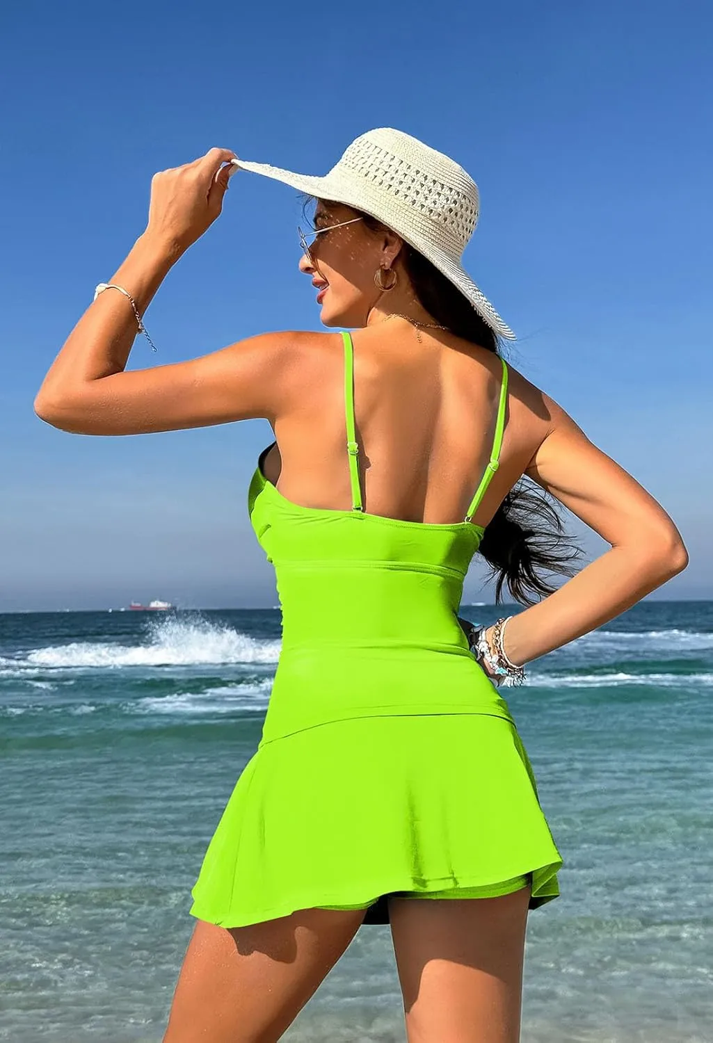 Pink Queen Women's Tankini Swimsuit 2 Piece Tummy Control Bathing Suit Ruched Tankini Tops with Swim Skirt Swimwear