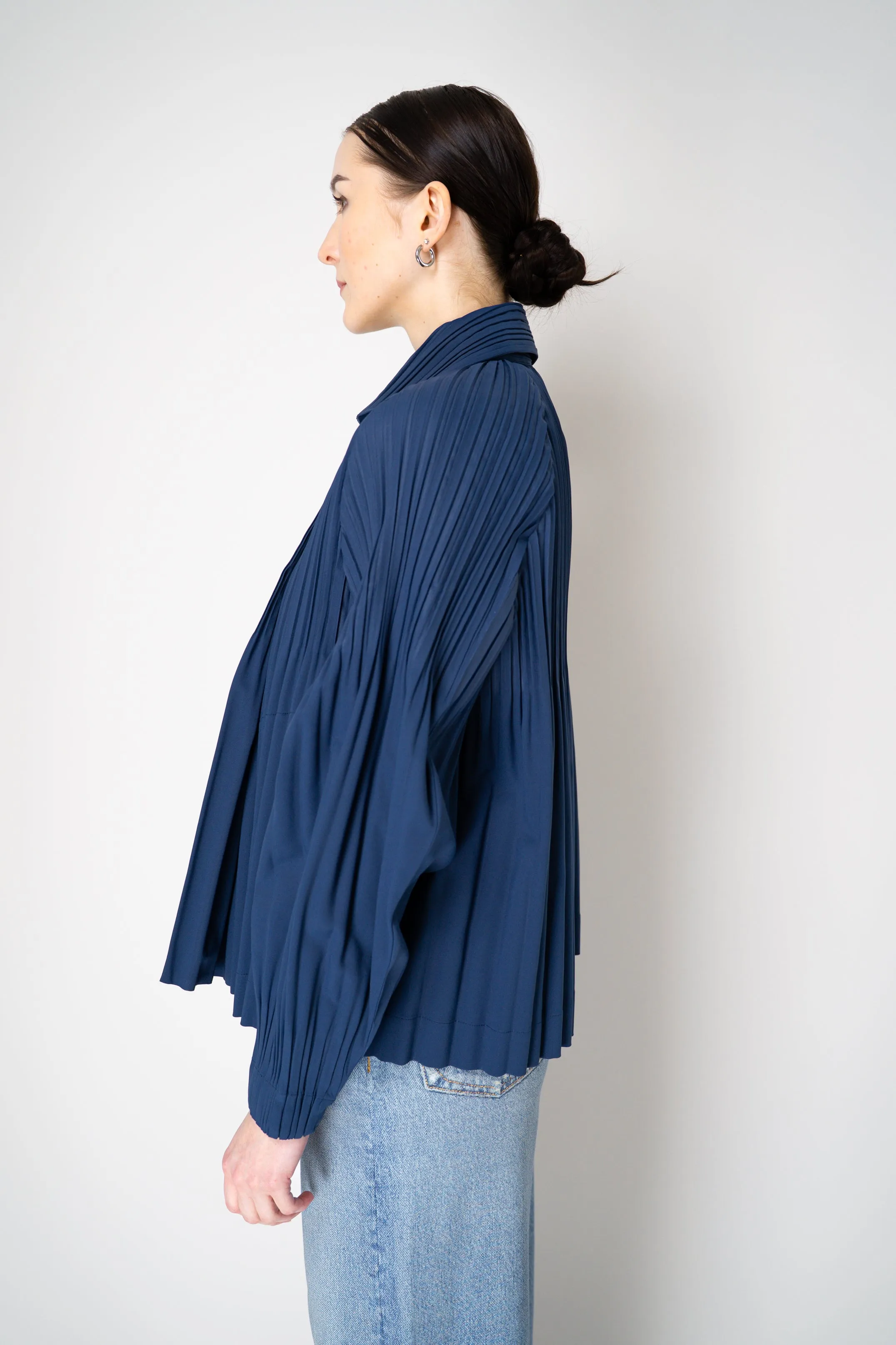 Pleats Please Issey Miyake Smooth Coat in Navy