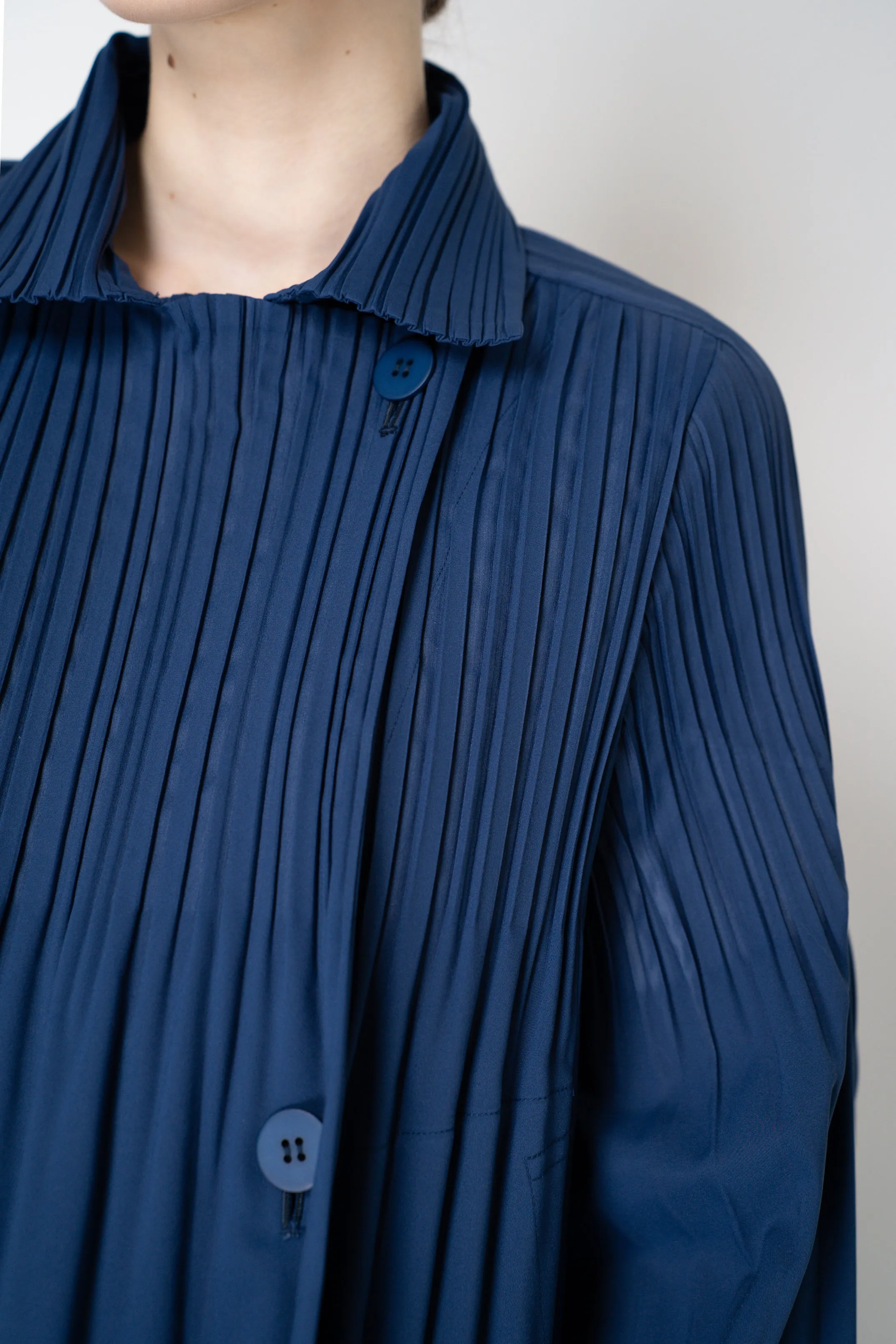 Pleats Please Issey Miyake Smooth Coat in Navy