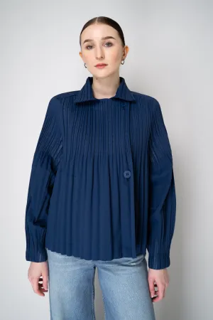 Pleats Please Issey Miyake Smooth Coat in Navy