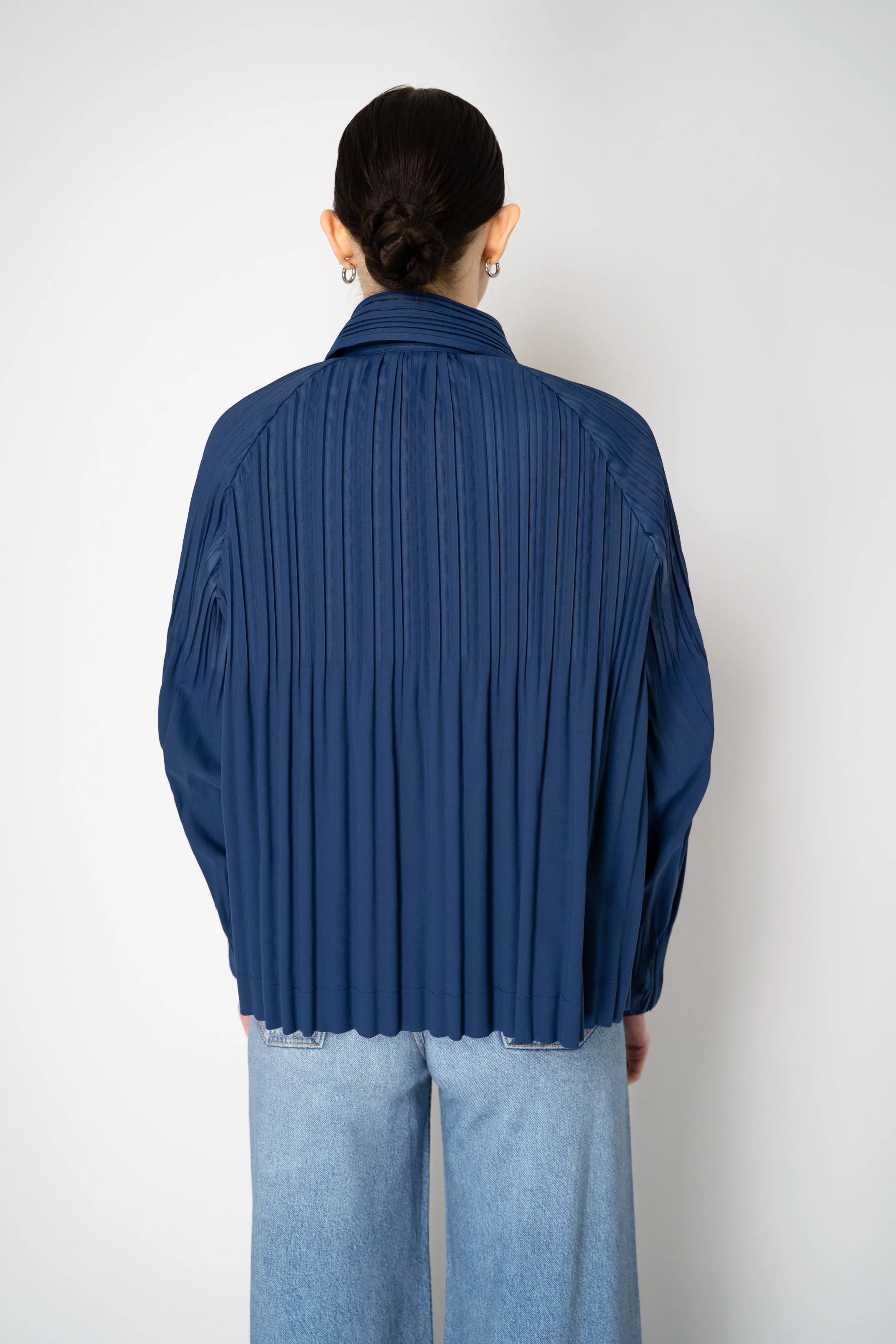 Pleats Please Issey Miyake Smooth Coat in Navy