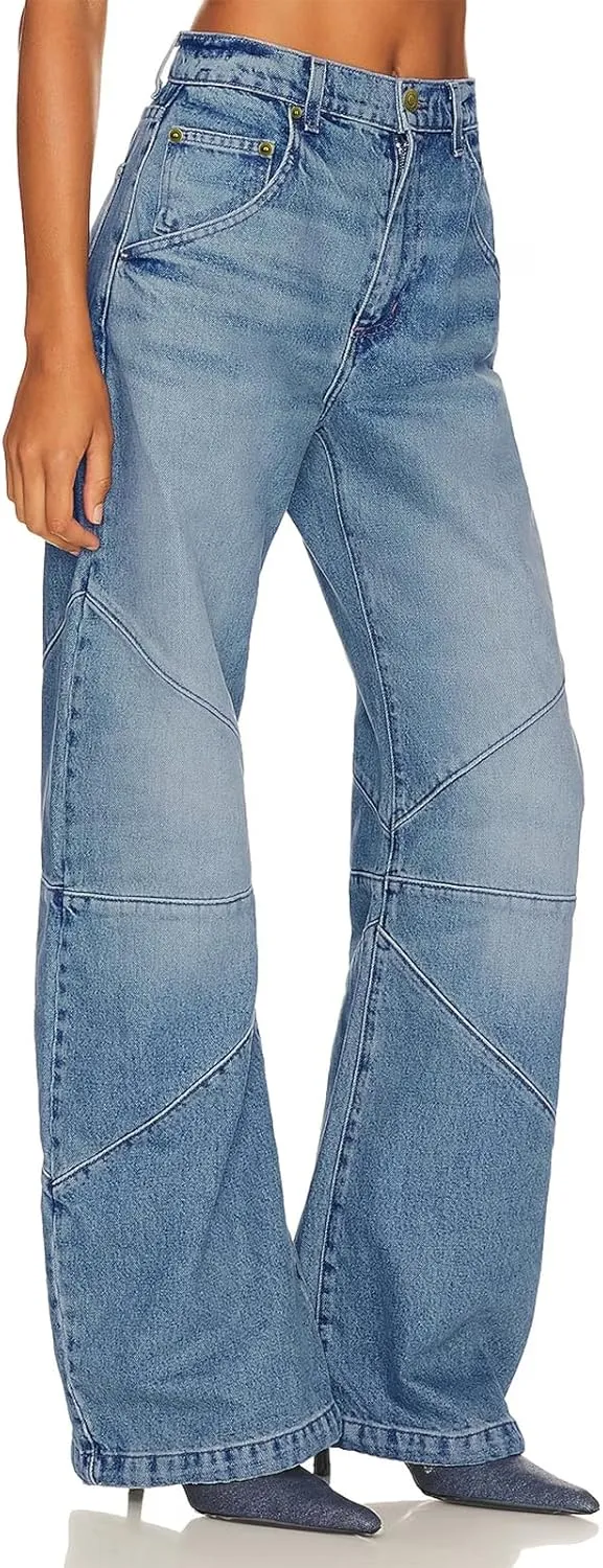 PLNOTME Womens High Waisted Barrel Jeans Casual Loose Boyfriend Wid Leg Denim Pants