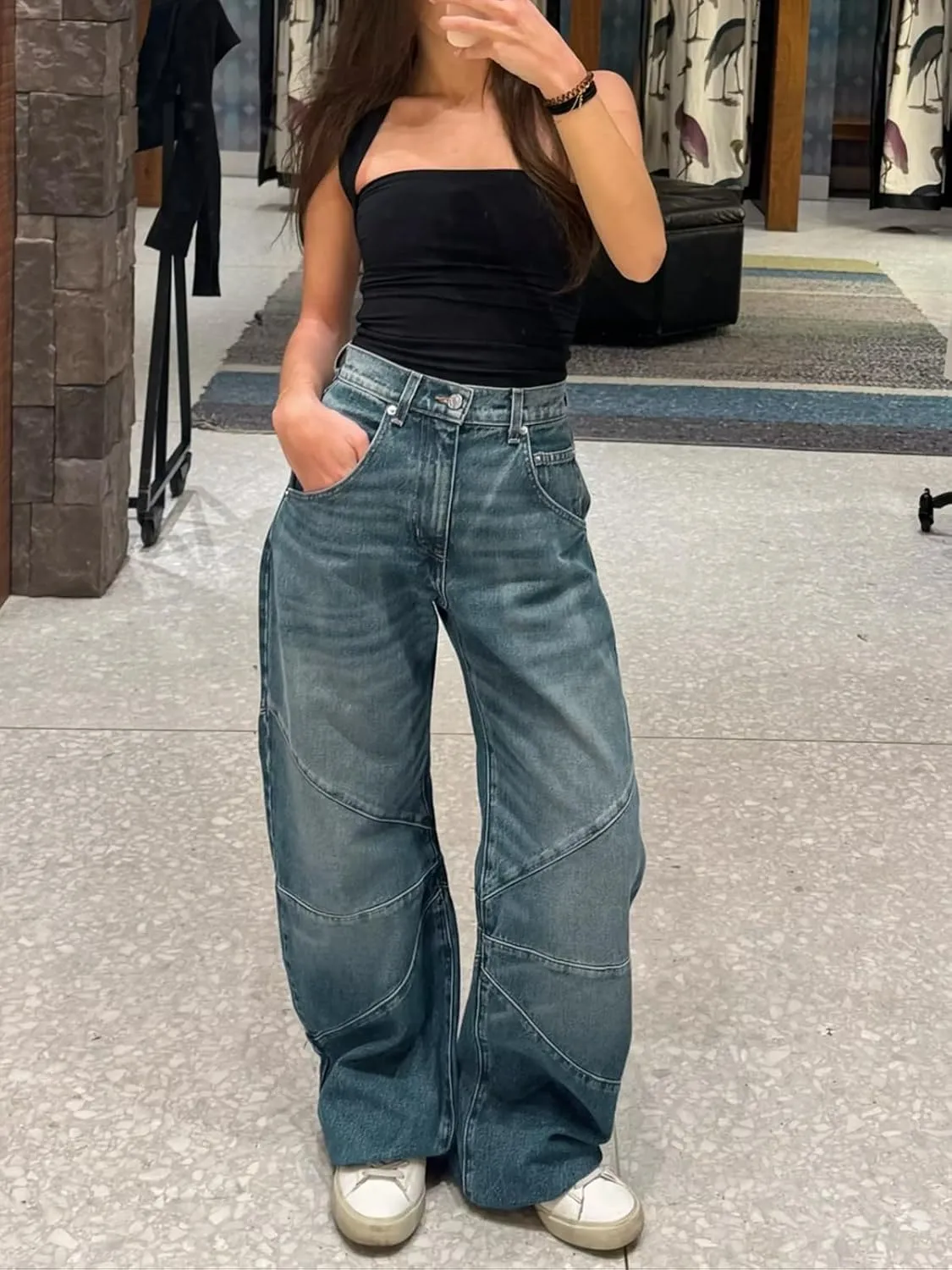 PLNOTME Womens High Waisted Barrel Jeans Casual Loose Boyfriend Wid Leg Denim Pants