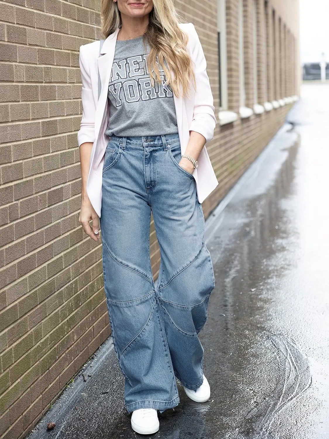 PLNOTME Womens High Waisted Barrel Jeans Casual Loose Boyfriend Wid Leg Denim Pants