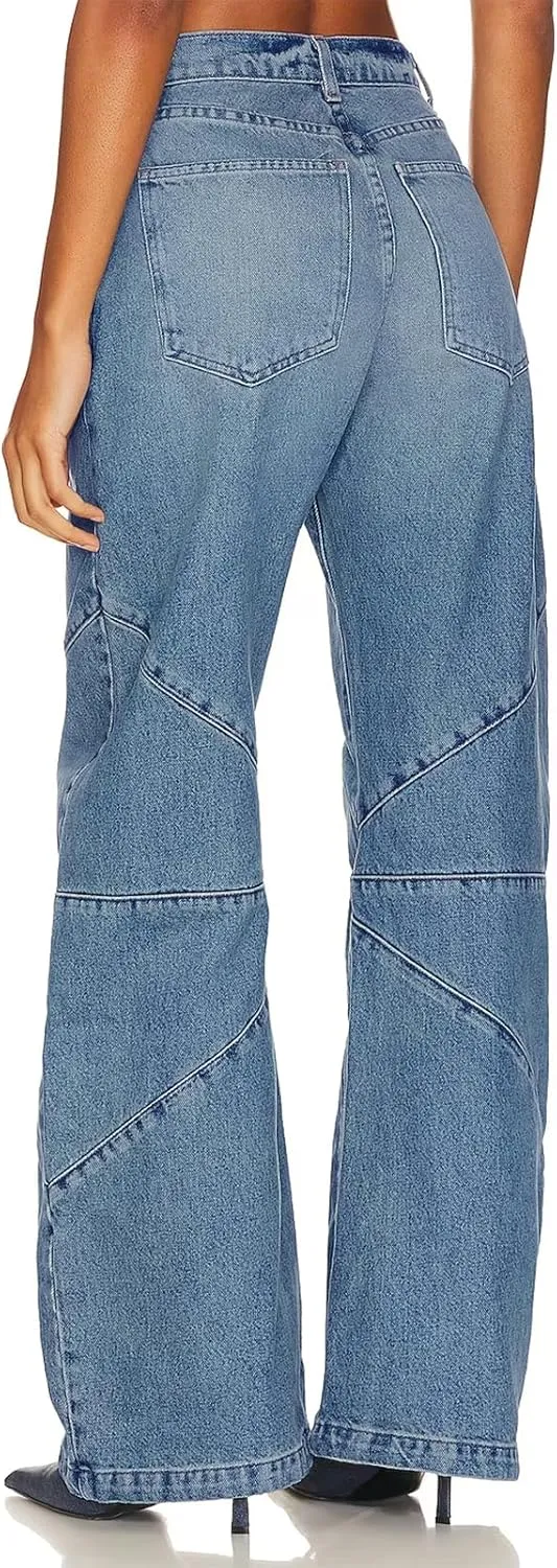PLNOTME Womens High Waisted Barrel Jeans Casual Loose Boyfriend Wid Leg Denim Pants