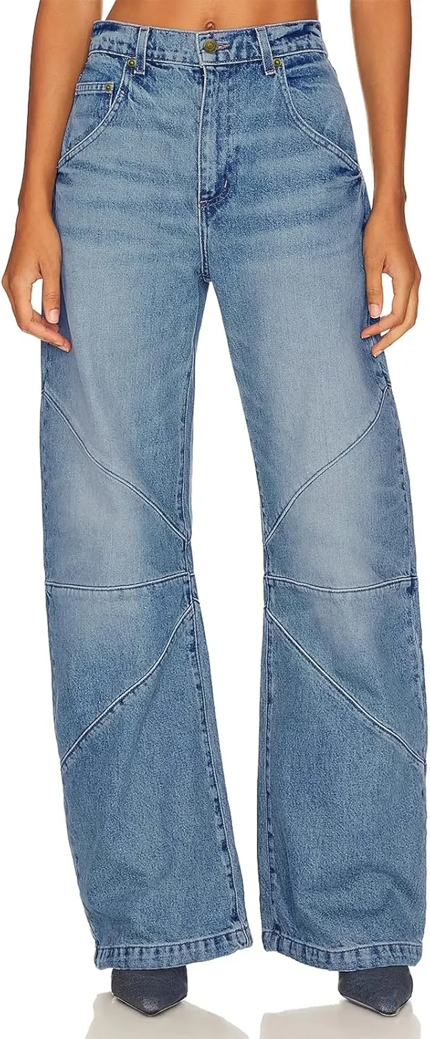PLNOTME Womens High Waisted Barrel Jeans Casual Loose Boyfriend Wid Leg Denim Pants
