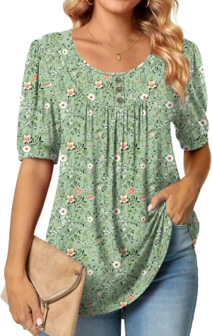 POPYOUNG Women's Tunic Loose Fit Dressy Blouse Ladies Elbow Sleeve Tops Wear with Leggings