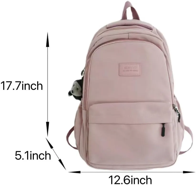 Preppy Backpack for Women Men Aesthetic College Backpack with Cute Monkey Pendant Travel Daypack Fit 15.6 Inch Laptop (Black,One Size)