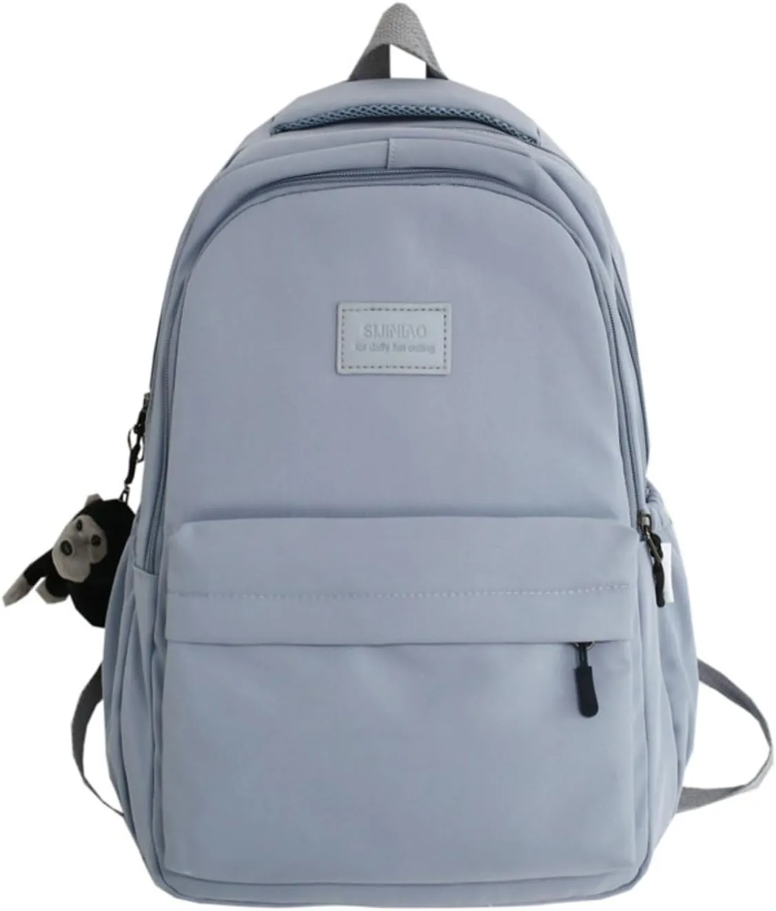 Preppy Backpack for Women Men Aesthetic College Backpack with Cute Monkey Pendant Travel Daypack Fit 15.6 Inch Laptop (Blue,One Size)