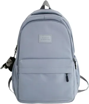 Preppy Backpack for Women Men Aesthetic College Backpack with Cute Monkey Pendant Travel Daypack Fit 15.6 Inch Laptop (Blue,One Size)