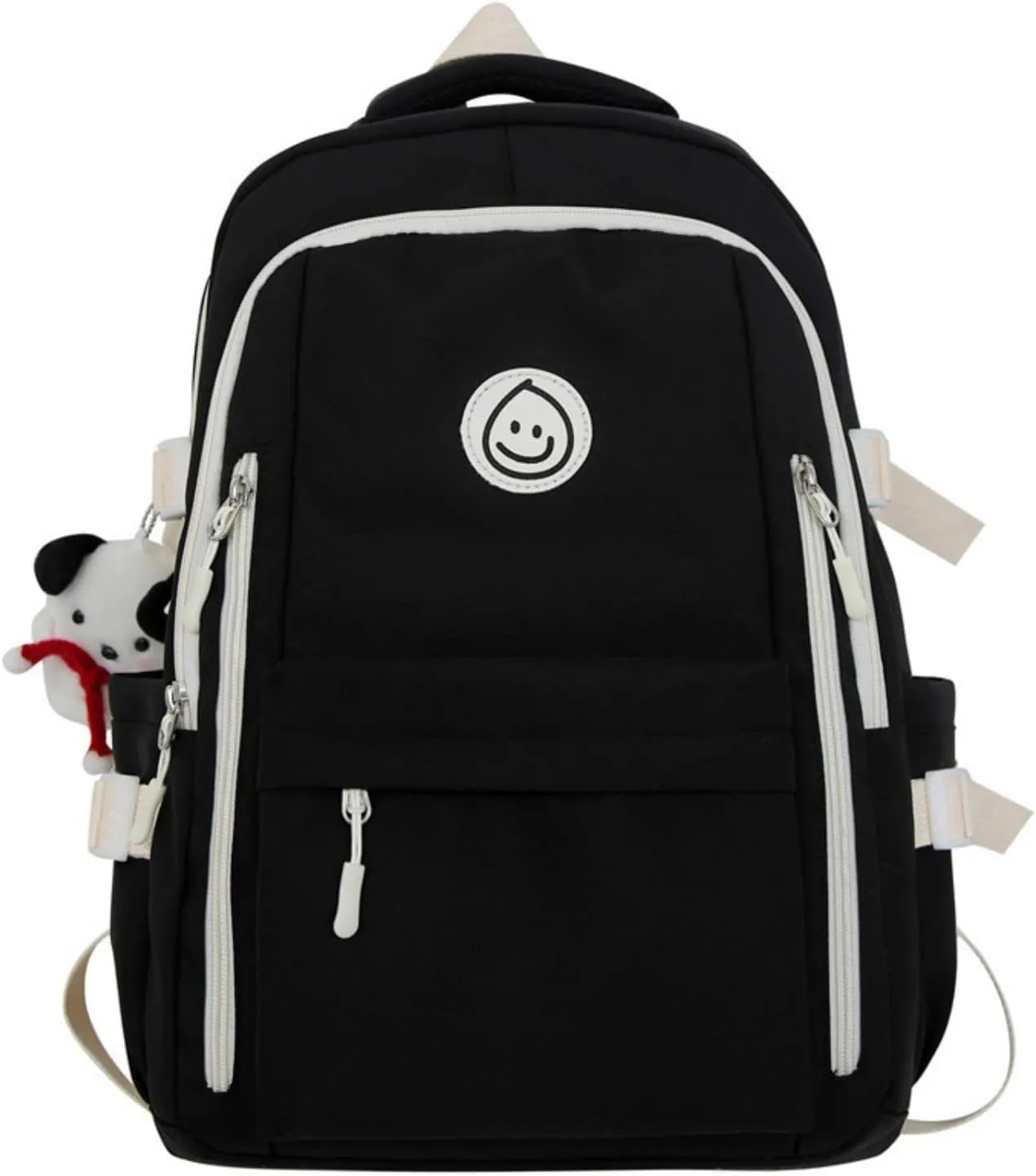 Preppy Backpack with Cute Pendant Women Smile Face Laptop Backpack Kawaii Lightweight Aesthetic College Backpack (Black,One Size)